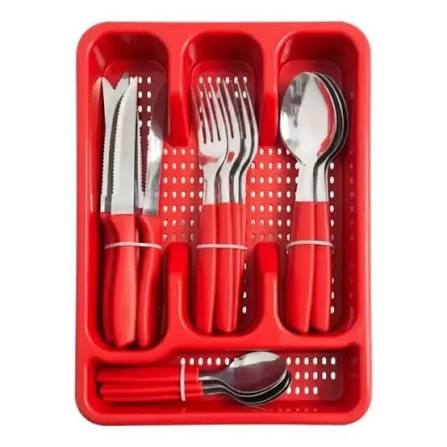Talheres com bandeja vermelho